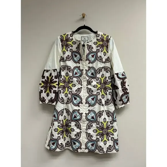 TUCKERNUCK Citron and Slate Blue Embroidered Long Sleeve Rhoda Tunic Dress 14NWT - Picture 4 of 6